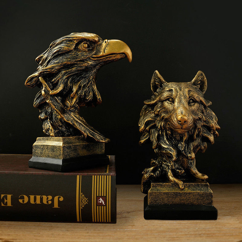 Resin Animal Statue Sculpture Ornament Collectible Figurine Craft Furnishing for Home D¨¦cor Lion Eagle Wolf Gold Decor