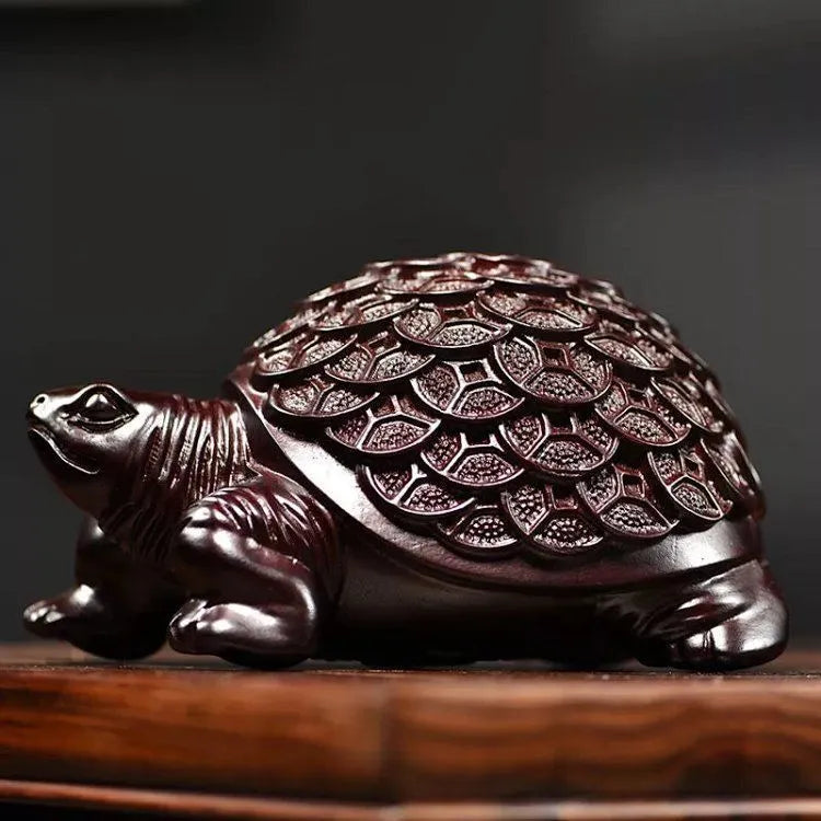 Good Luck Wooden Turtle Statue, Sculpture Art Decorative Home Decor Blackwood