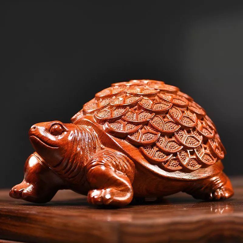 Good Luck Wooden Turtle Statue, Sculpture Art Decorative Home Decor Blackwood