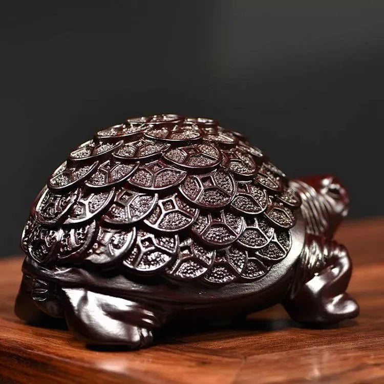 Good Luck Wooden Turtle Statue, Sculpture Art Decorative Home Decor Blackwood